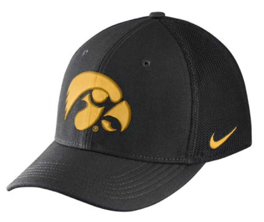 Iowa Hawkeyes Black Performance L91 Mesh Back Swoosh Flex Hat product image 1, provided for visual reference and product