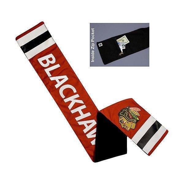 Chicago Blackhawks Red Jersey Scarf With Zip Pocket product image 1, provided for visual reference and product detail review
