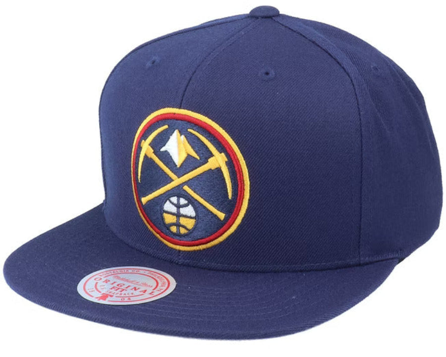 Mens NBA Denver Nuggets Navy Mitchell And Ness Basic Core Snapback Hat product image 1, provided for visual reference and