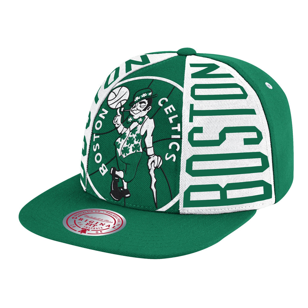 Boston Celtics Hardwood Classics Green Big Face Callout Mitchell & Ness Snapback Hat product image 1, provided for visual