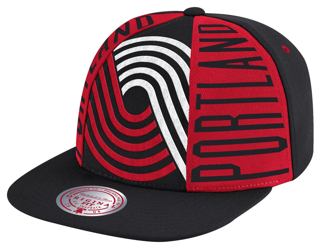 Portland Trail Blazers Hardwood Classics Black Big Face Callout Mitchell & Ness Snapback Hat product image 1, provided for