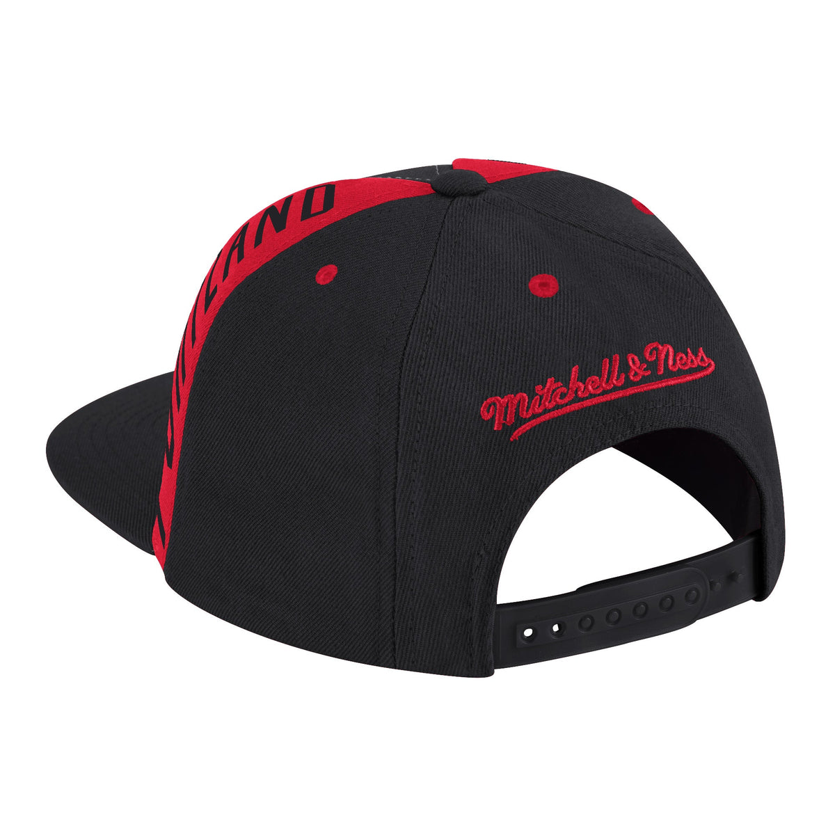 Portland Trail Blazers Hardwood Classics Black Big Face Callout Mitchell & Ness Snapback Hat product image 2, provided for
