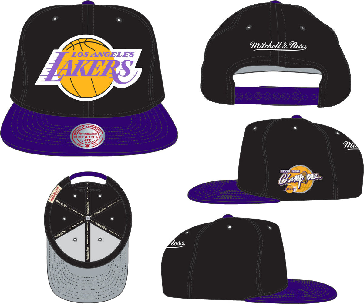 Los Angeles Lakers Mitchell & Ness Black/Purple NBA Patches 2 Tone Snapback Adjustable Hat for Men product image 6, provided