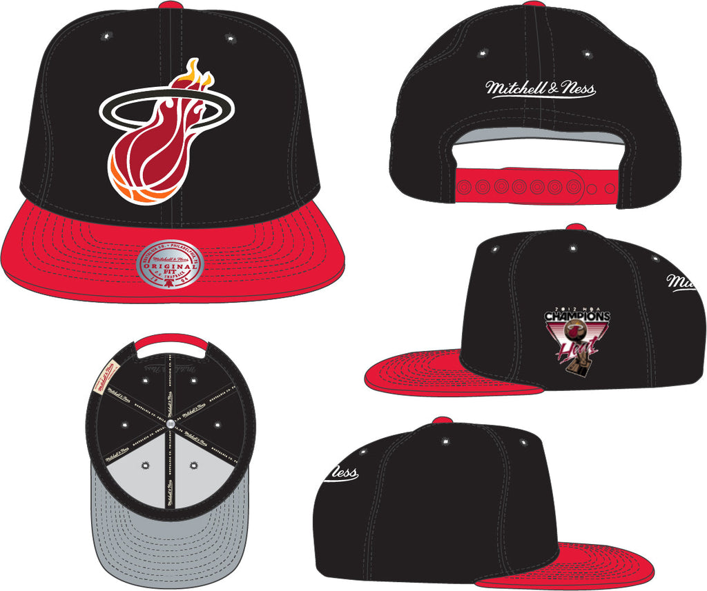 Miami Heat Mitchell & Ness Black/Red NBA Patches 2 Tone Snapback Adjustable Hat for Men product image 2, provided for visual
