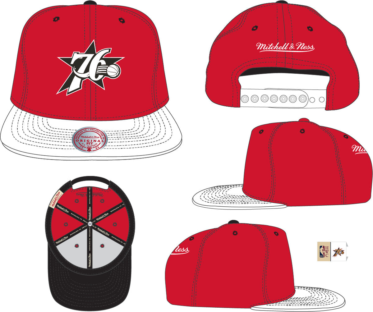 Philadelphia 76ers NBA Cardinal Red 2 Tone HWC Mitchell & Ness Snapback Hat for Men product image 5, provided for visual