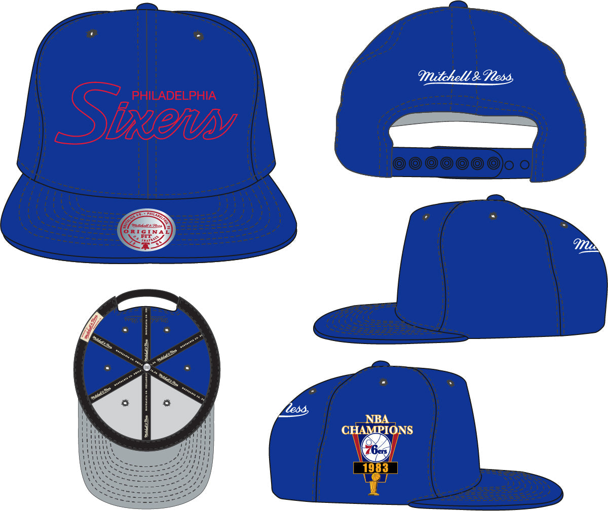 Philadelphia 76ers Mitchell & Ness Royal Script Hardwood Classics Champ Year Trophy Snapback Hat for Men product image 4,