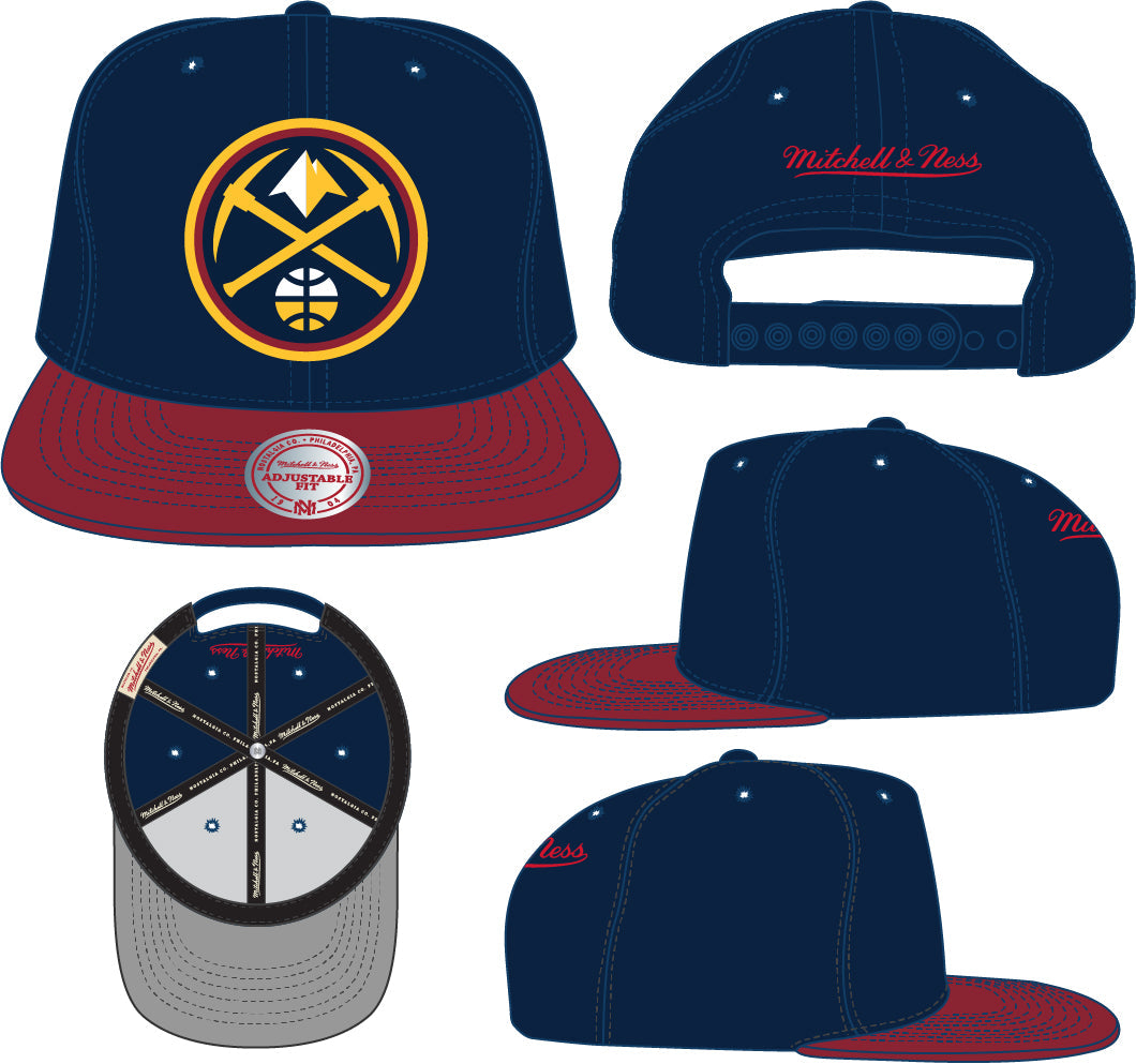 Mens NBA Denver Nuggets 2 Tone Navy/ Maroon Mitchell And Ness Basic Core Snapback Hat product image 3, provided for visual