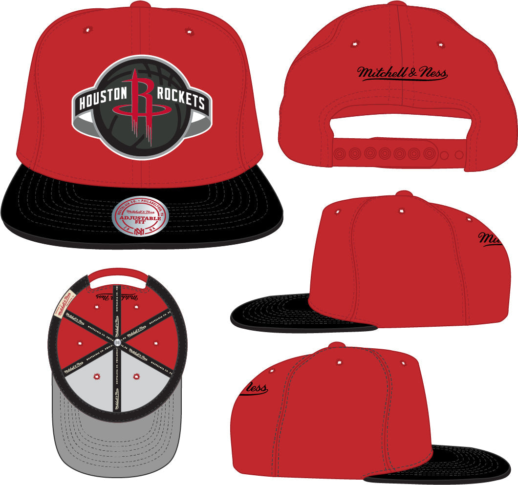 Mens NBA Houston Rockets Red/ Black Mitchell And Ness Basic Core Snapback Hat product image 3, provided for visual reference