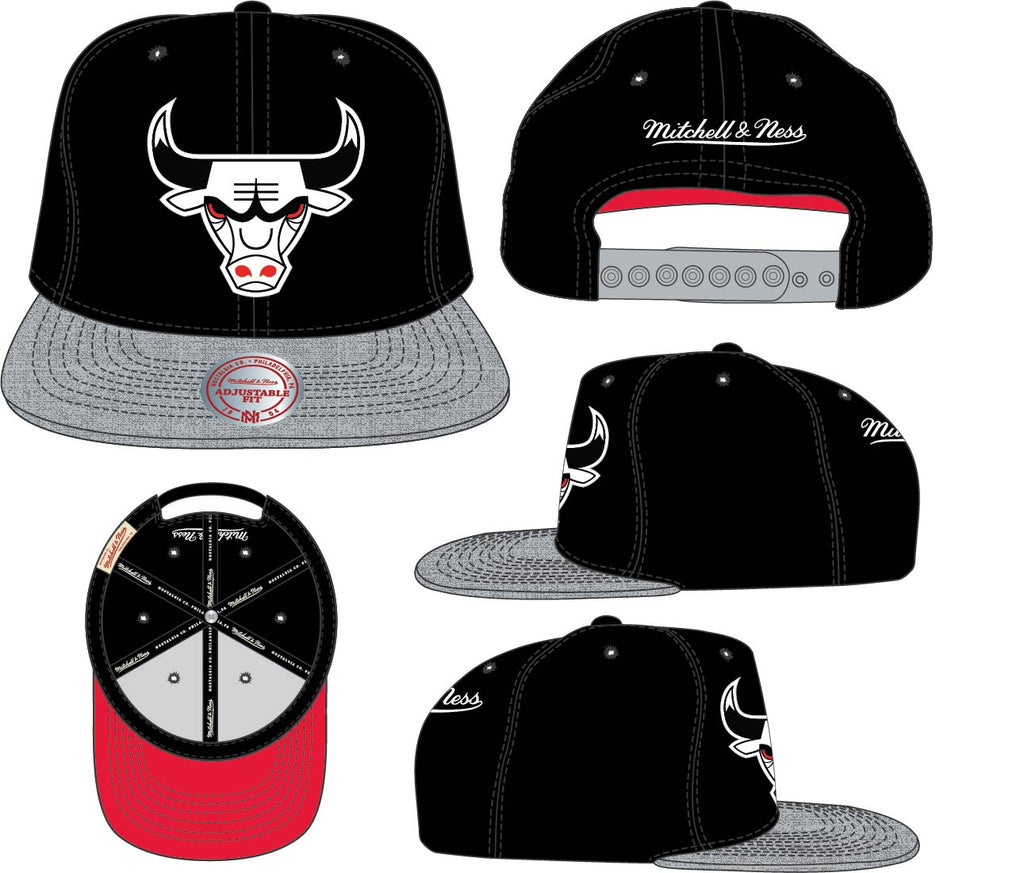 Mens's Chicago Bulls HWC Black/Grey Core Basic Mitchell & Ness Snapback Hat product image 6, provided for visual reference