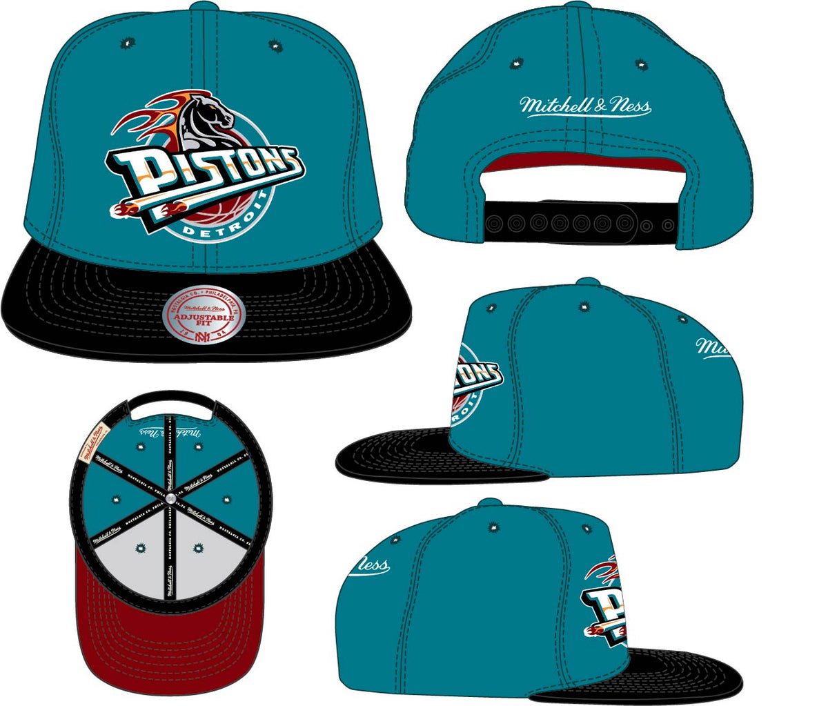 Detroit Pistons Mitchell & Ness 2 Tone Teal/Black Core Basic Snapback Hat for Men product image 3, provided for visual