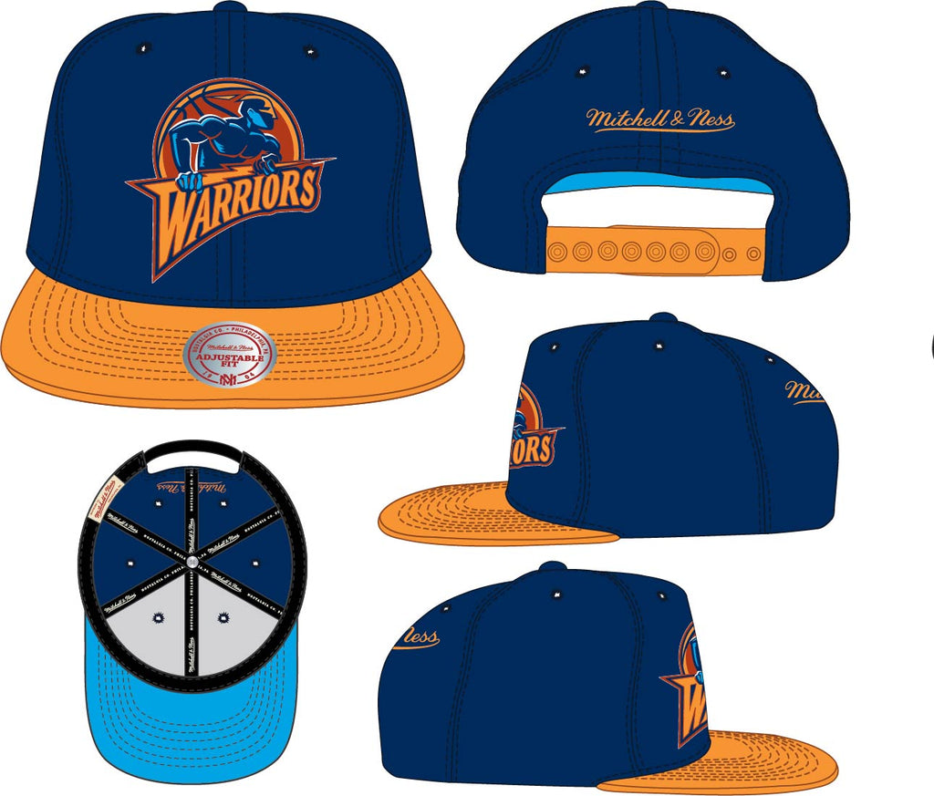 Golden State Warriors 2 Tone Navy/Gold HWC Mitchell & Ness Snapback Hat for Men product image 3, provided for visual