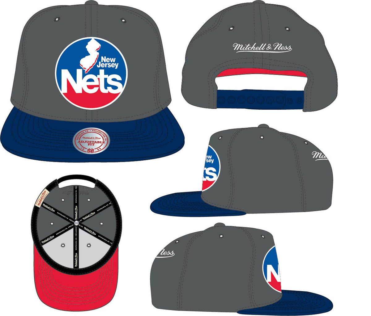 New Jersey Nets Basic Core HWC 2 Tone Gray/Royal Mitchell & Ness Snapback Hat for Men product image 3, provided for visual
