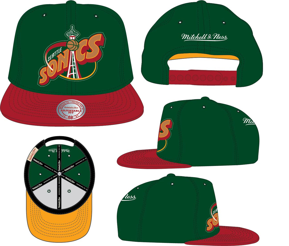 Seattle Supersonics NBA Core Basic 2 Tone Green/Maroon HWC Mitchell & Ness Snapback Hat for Men product image 5, provided