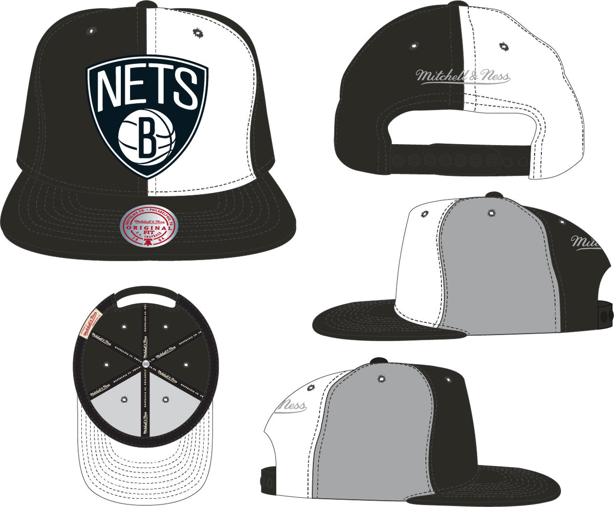 Brooklyn Nets Mitchell & Ness NBA Pinwheel Snapback Hat for Men product image 3, provided for visual reference and product