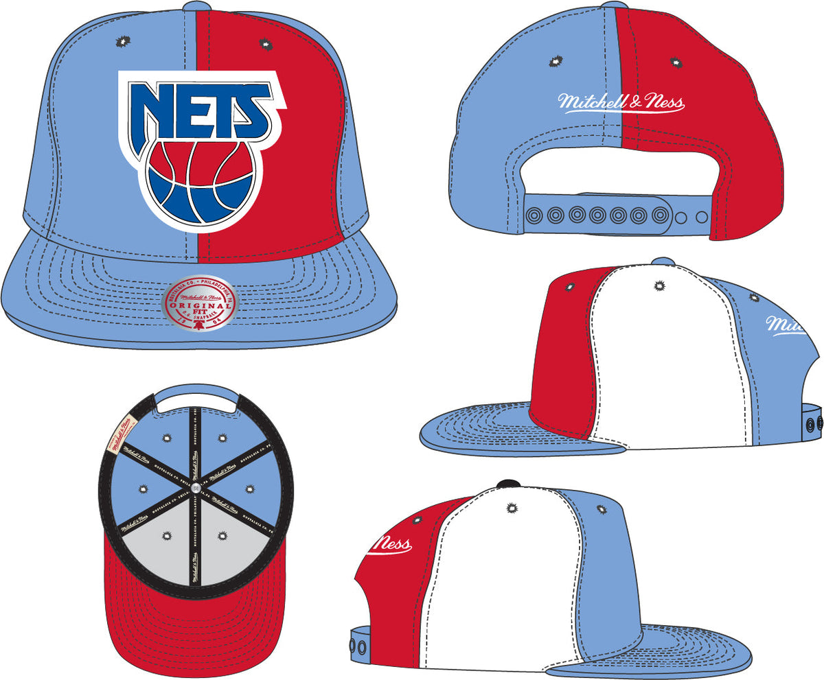 New Jersey Nets Mitchell & Ness NBA Pinwheel Snapback Hat for Men product image 3, provided for visual reference and product