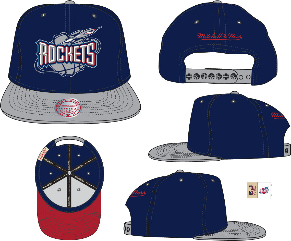 Houston Rockets Mitchell & Ness Hardwood Classics Reload 2.0 Snapback Hat - Navy/Gray product image 4, provided for visual
