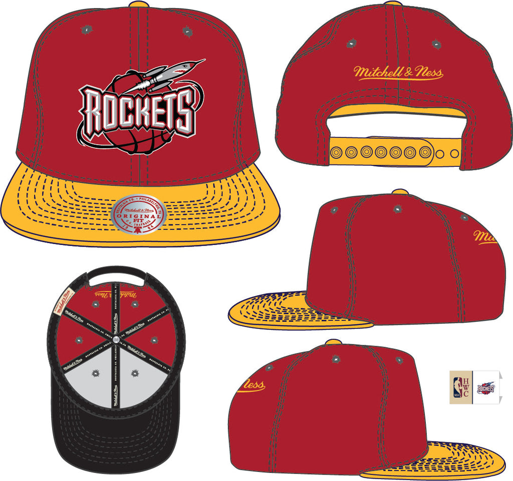 Houston Rockets Mitchell & Ness Hardwood Classics Reload 2.0 Snapback Hat - Red/Yellow product image 2, provided for visual