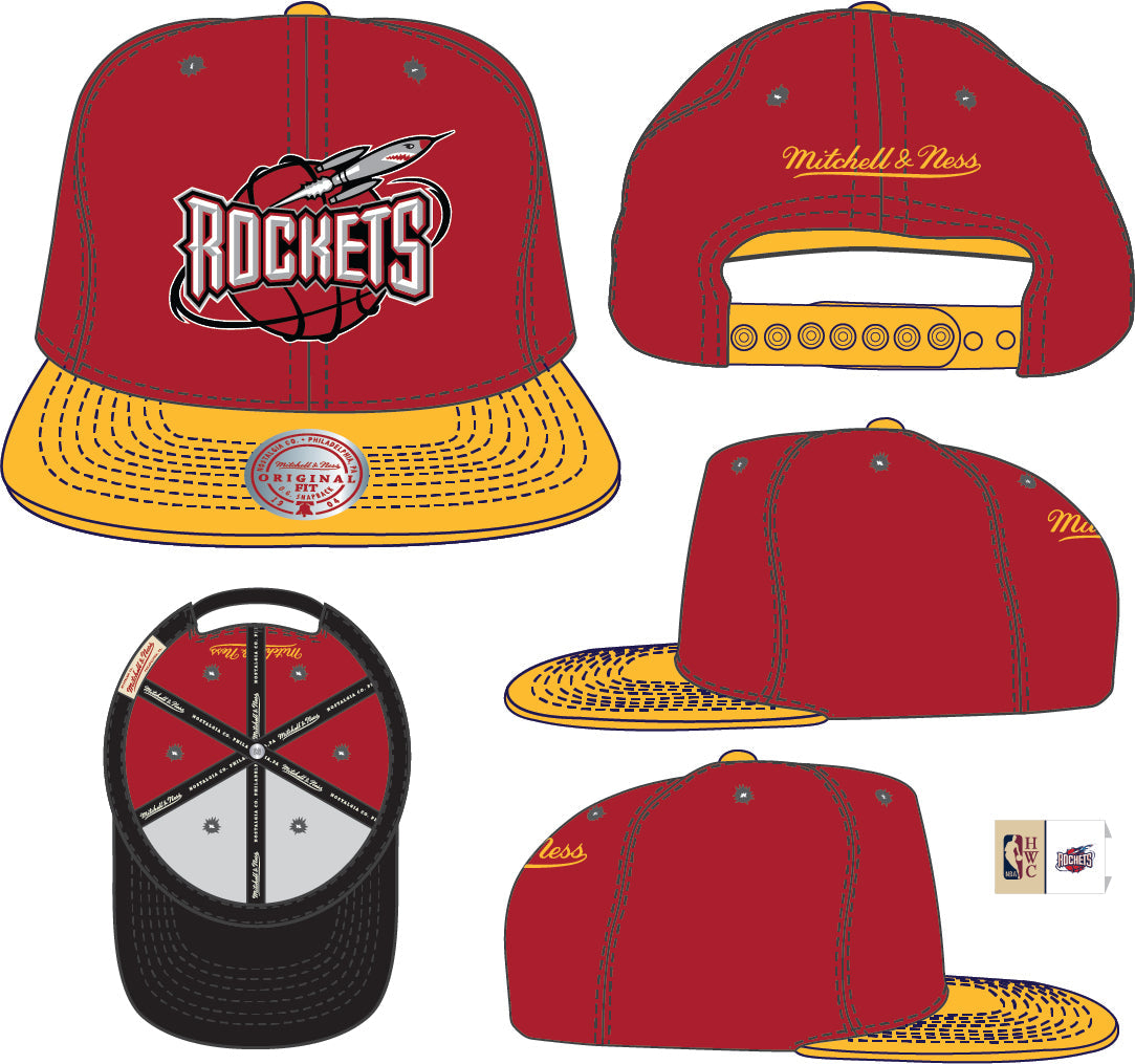 Houston Rockets Mitchell & Ness Hardwood Classics Reload 2.0 Snapback Hat - Red/Yellow product image 2, provided for visual
