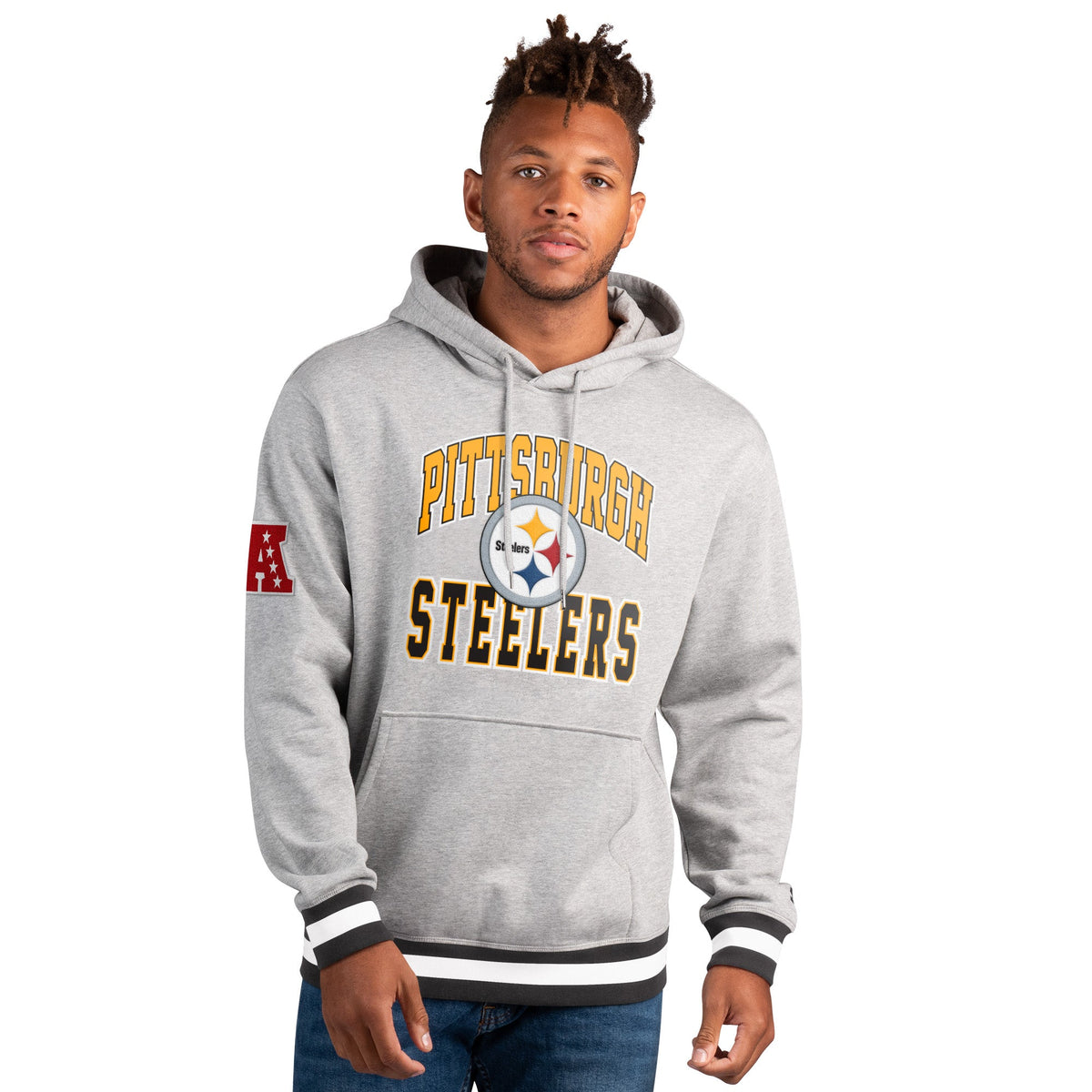 Pittsburgh Steelers Gray Starter Snap Hoodie for Men product image 1, provided for visual reference and product detail review