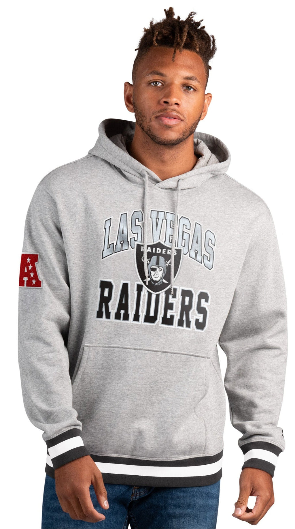Las Vegas Raiders Gray Starter Snap Hoodie for Men product image 1, provided for visual reference and product detail review