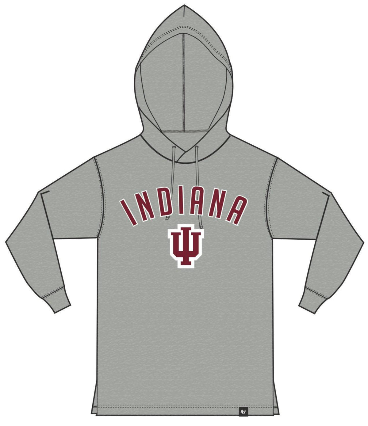 Mens Indiana Hoosiers '47 NCAA Focus Club Hood Long Sleeve T-Shirt product image 1, provided for visual reference and