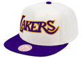 Los Angeles Lakers Mitchell & Ness Hardwood Classics Natural 2 Tone Snapback Hat- Cream/Purple product image 1, provided for