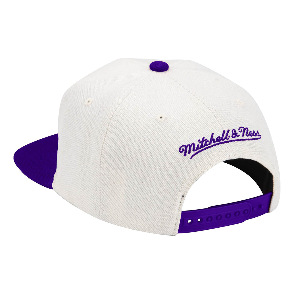 Los Angeles Lakers Mitchell & Ness Hardwood Classics Natural 2 Tone Snapback Hat- Cream/Purple product image 2, provided for