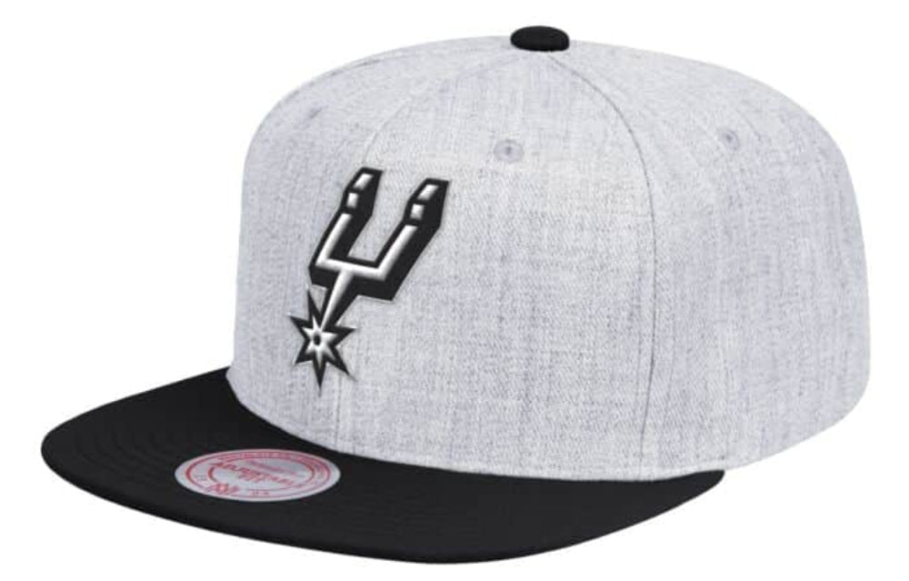 San Antonio Spurs Mitchell & Ness Grey Black Pop Snapback Hat product image 1, provided for visual reference and product