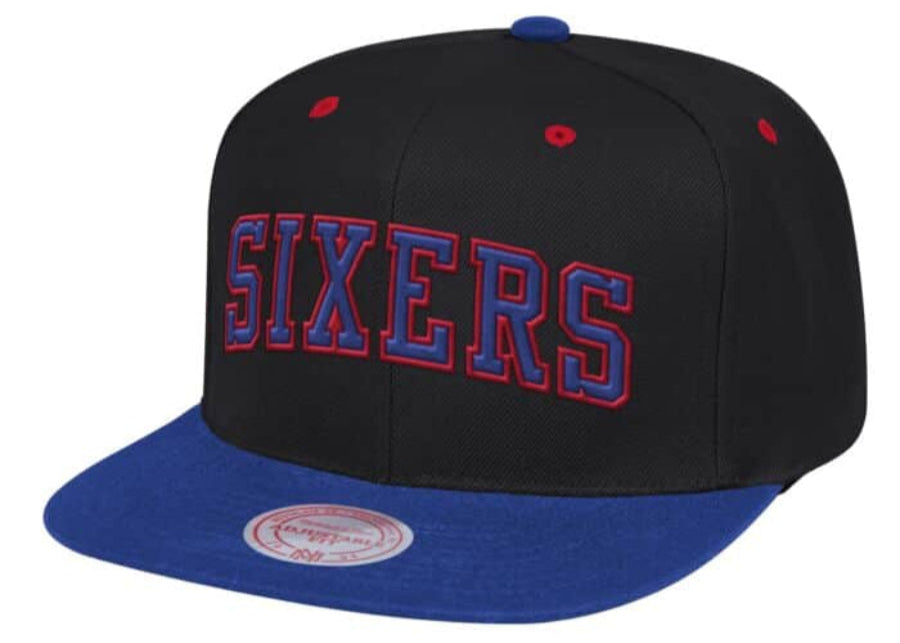 Philadelphia 76ers Mitchell & Ness Hardwood Classics Reload 2.0 Snapback Hat - Black/Blue product image 1, provided for