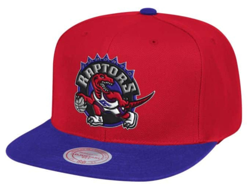 Mens NBA Toronto Raptors Red/Purple Wool 2 Tone Snapback Hat By Mitchell And Ness product image 1, provided for visual