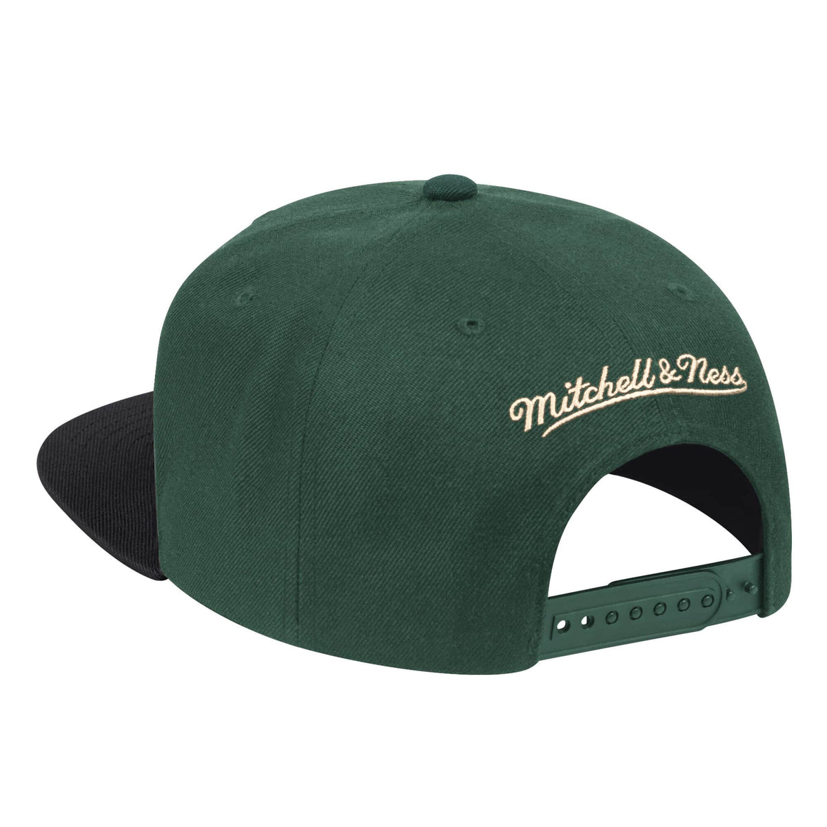 Milwaukee Bucks Mitchell & Ness Hunter Green/Black Two-Tone Wool Snapback Hat for Men product image 2, provided for visual