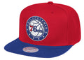 Mens NBA Philadelphia 76ers Red/Royal Wool 2 Tone Snapback Hat By Mitchell And Ness product image 1, provided for visual