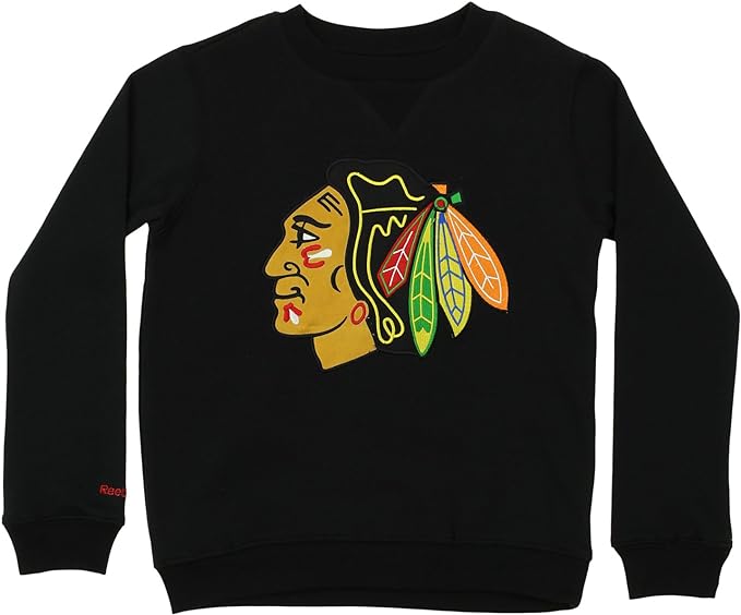 Youth Chicago Blackhawks Prime Pullover Fleece Crew-Black product image 1, provided for visual reference and product detail