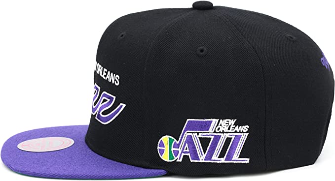 New Orleans Jazz Hardwood Classics Team Script 2.0 2 Tone Black/Purple Mitchell & Ness Snapback Hat product image 3,