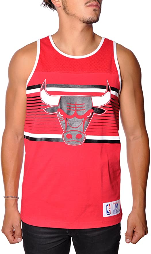 Chicago Bulls Red Mitchell & Ness NBA Surprise Win Tank Top for Men product image 1, provided for visual reference and