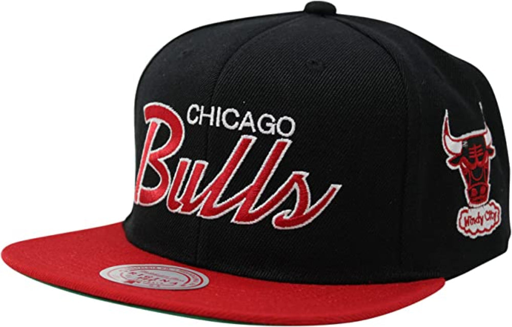 Mitchell & Ness Chicago Bulls Team Script Windy City 2.0 Snapback Hat Adjustable Cap - Black/Red product image 1, provided