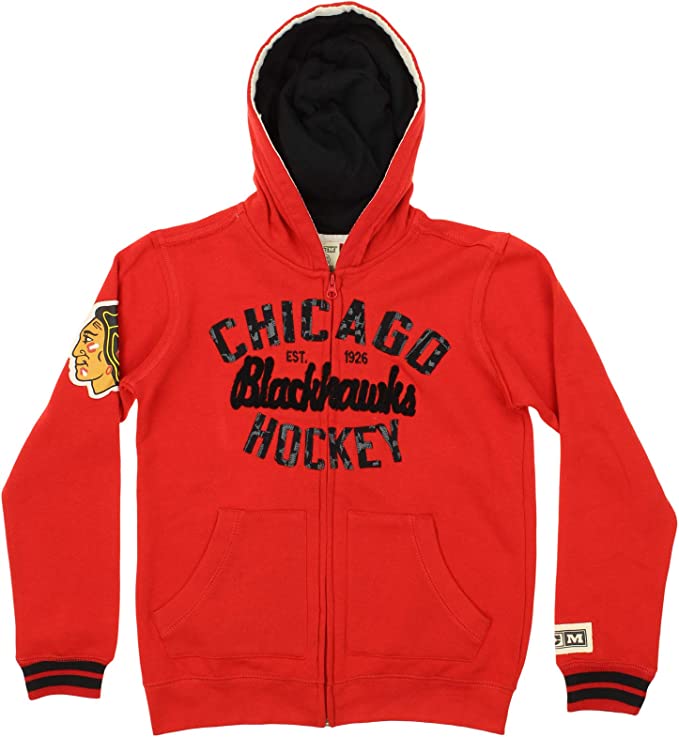 Youth CCM Chicago Blackhawks NHL Full Zip Vintage Fleece Hoodie product image 1, provided for visual reference and product