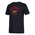 Mens Chicago Blackhawks Centered Performance Adidas Black T-Shirt product image 1, provided for visual reference and product