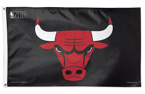 Chicago Bulls 3X5 Black Deluxe Flag product image 1, provided for visual reference and product detail review