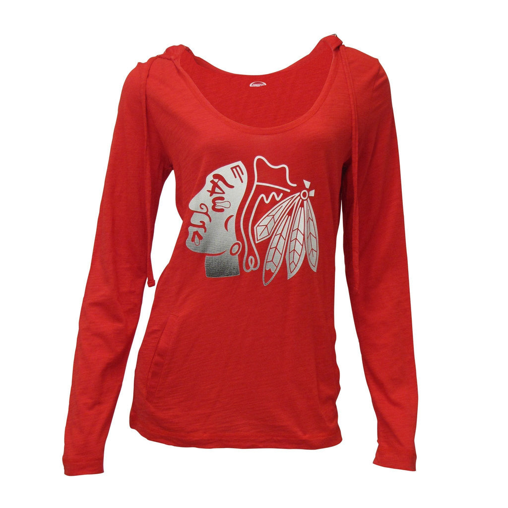 Chicago Blackhawks Fusion Hooded Knit Top for Women product image 1, provided for visual reference and product detail review
