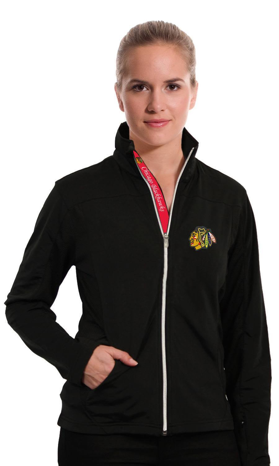Chicago Blackhawks Levelwear Aurora Script Full Zip Jacket-Black for Women product image 1, provided for visual reference