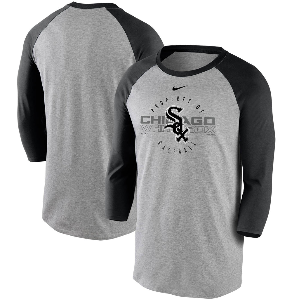 Chicago White Sox Nike Gray/Black Property Of Tri-Blend Raglan 3/4 Sleeve T-Shirt for Men product image 1, provided for