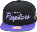 Toronto Raptors 2 Tone Black/Purple Hardwood Classics Team Script 2.0 Mitchell & Ness Snapback Hat product image 1, provided
