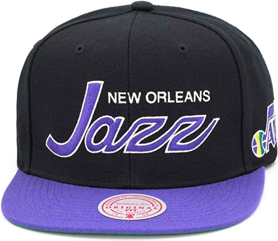 New Orleans Jazz Hardwood Classics Team Script 2.0 2 Tone Black/Purple Mitchell & Ness Snapback Hat product image 2,