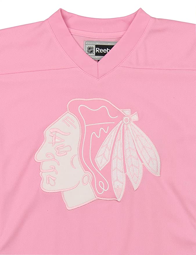 Youth Girls Chicago Blackhawks Pink Replica Player Jersey product image 4, provided for visual reference and product detail