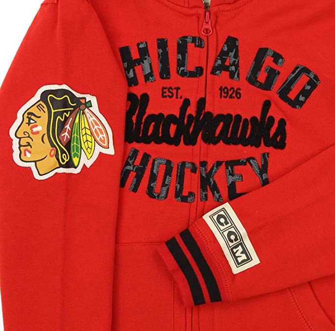 Youth CCM Chicago Blackhawks NHL Full Zip Vintage Fleece Hoodie product image 3, provided for visual reference and product