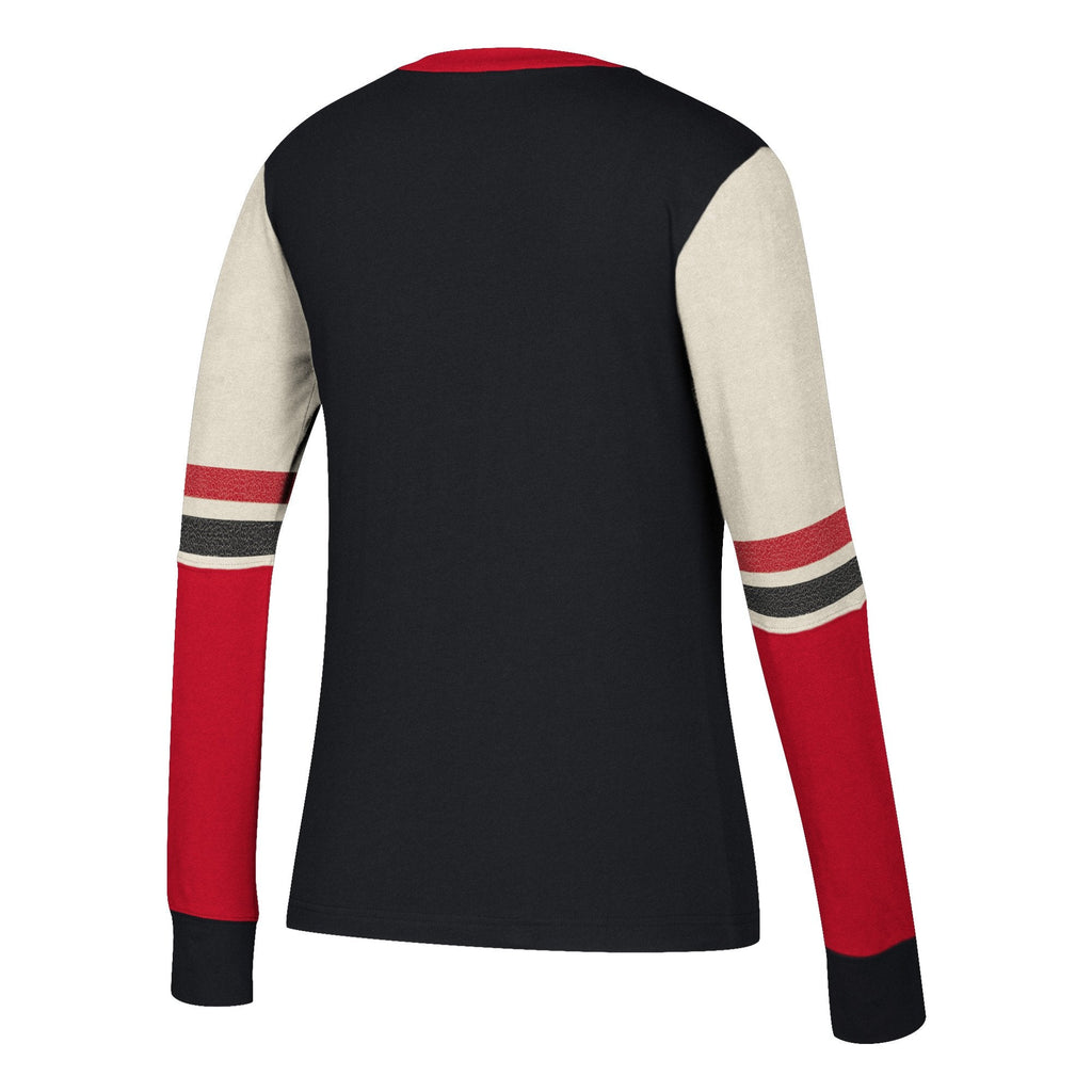 Chicago Blackhawks CCM Black Henley Long Sleeve T-Shirt for Women product image 2, provided for visual reference and product