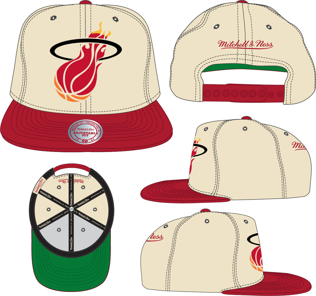 Miami Heat Mitchell & Ness Hardwood Classics Natural 2 Tone Snapback Hat- Cream/Red product image 4, provided for visual