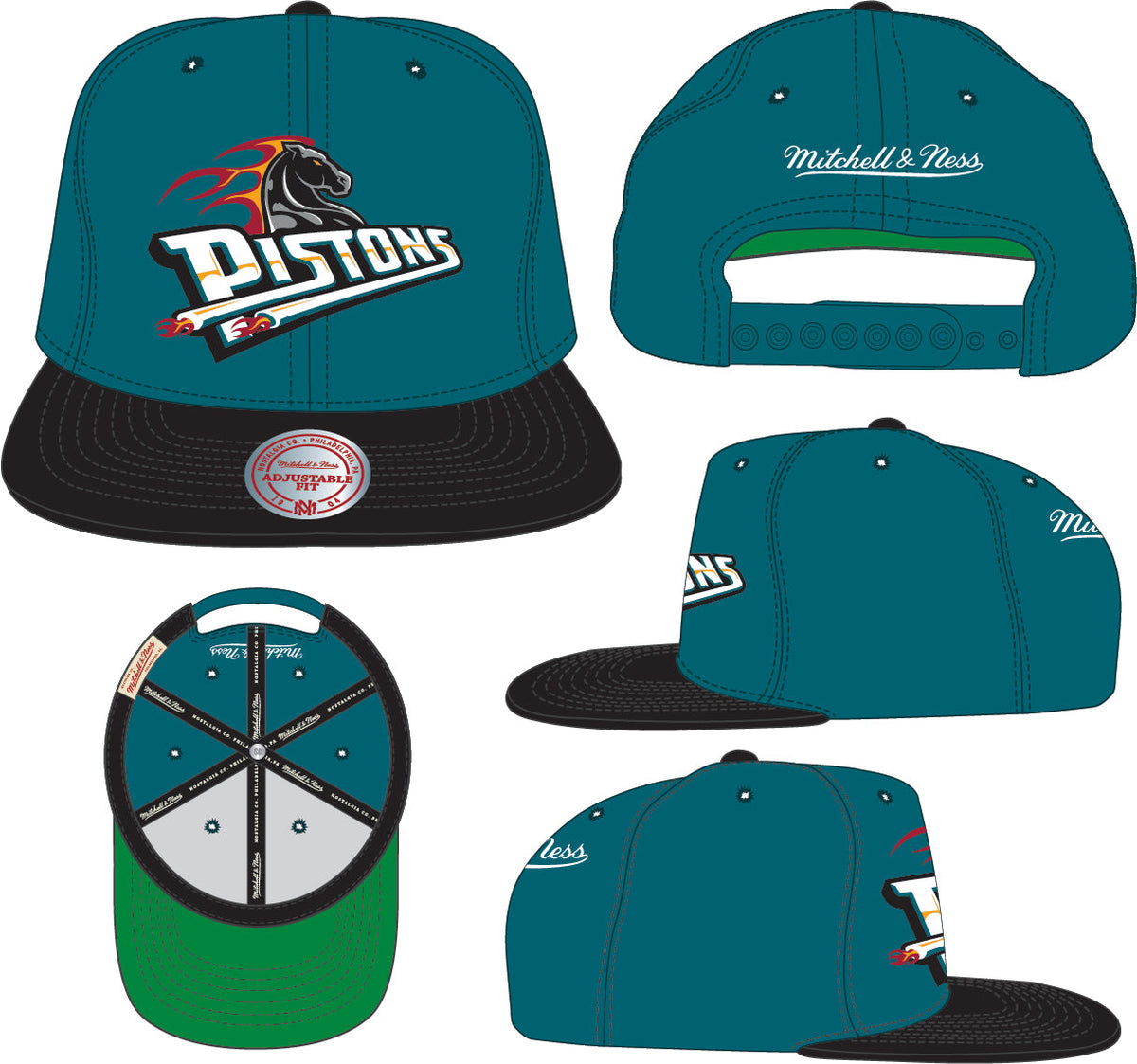 Detroit Pistons Mitchell & Ness HWC Teal/Black Snapback Hat for Men product image 3, provided for visual reference and