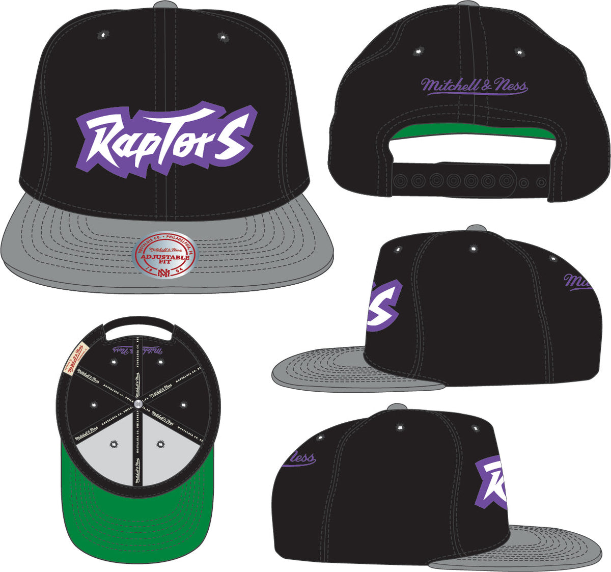Toronto Raptors NBA Core Basic Script 2 Tone Black/Gray Mitchell & Ness Snapback Hat for Men product image 6, provided for